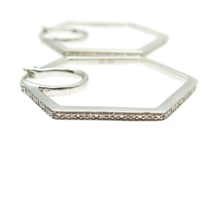 ZEI 925 Sterling Silver Real Round-Cut Diamond Geometric Hoop Earrings