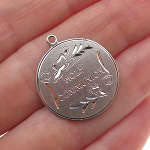 925 Sterling Silver Vintage Holy Communion Round Tag Charm Pendant