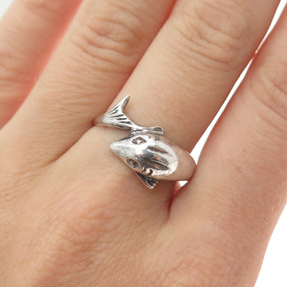 925 Sterling Silver Vintage Dolphin Overlap Oxidized Ring Size 8.25