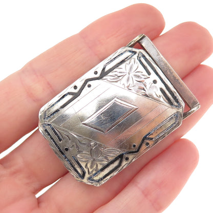 Hawk Co. 925 Sterling Silver Antique Art Deco Engraved Floral Belt Buckle