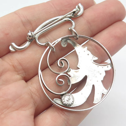 925 Sterling Silver Antique Rhinestone Ornate Round Pin Brooch