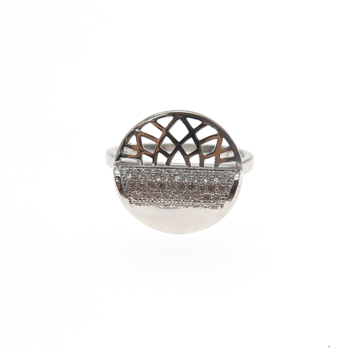 925 Sterling Silver Round-Cut C Z Modernist Lotus Ring Size 7