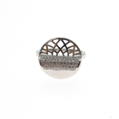 925 Sterling Silver Round-Cut C Z Modernist Lotus Ring Size 7