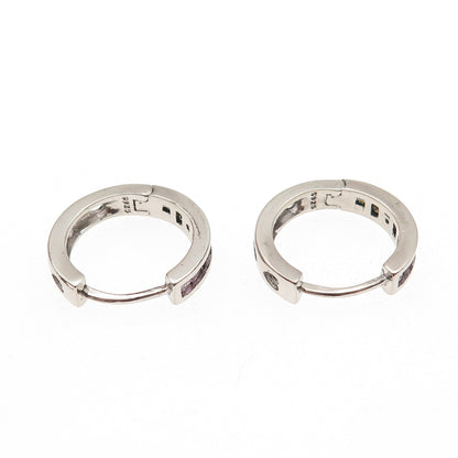 925 Sterling Silver Multi-Color C Z Heart Hoop Earrings