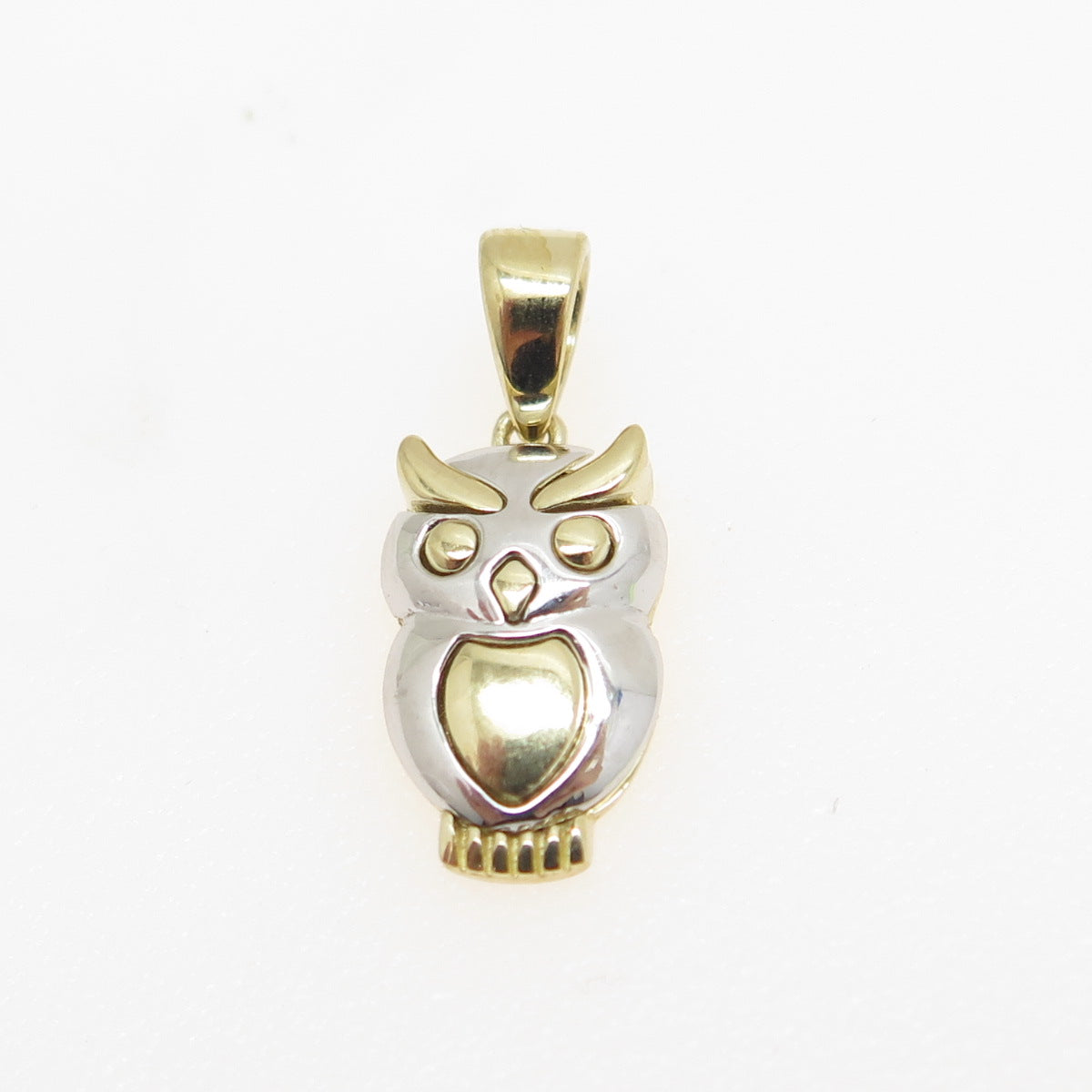 14K Yellow & White Gold Wise Owl Bird Minimalist Charm Pendant