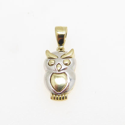 14K Yellow & White Gold Wise Owl Bird Minimalist Charm Pendant