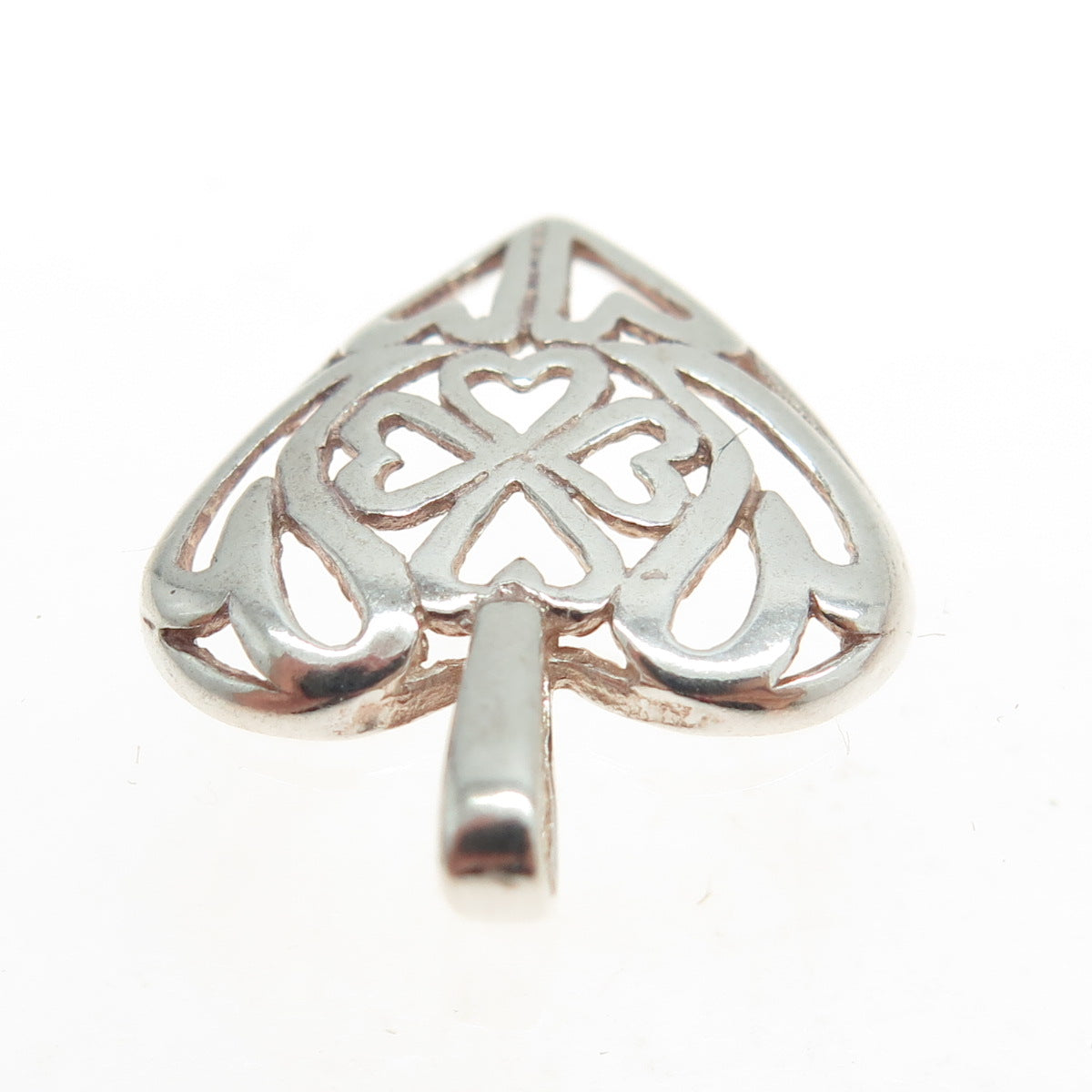 925 Sterling Silver Vintage Ornate Clover & Heart Pendant