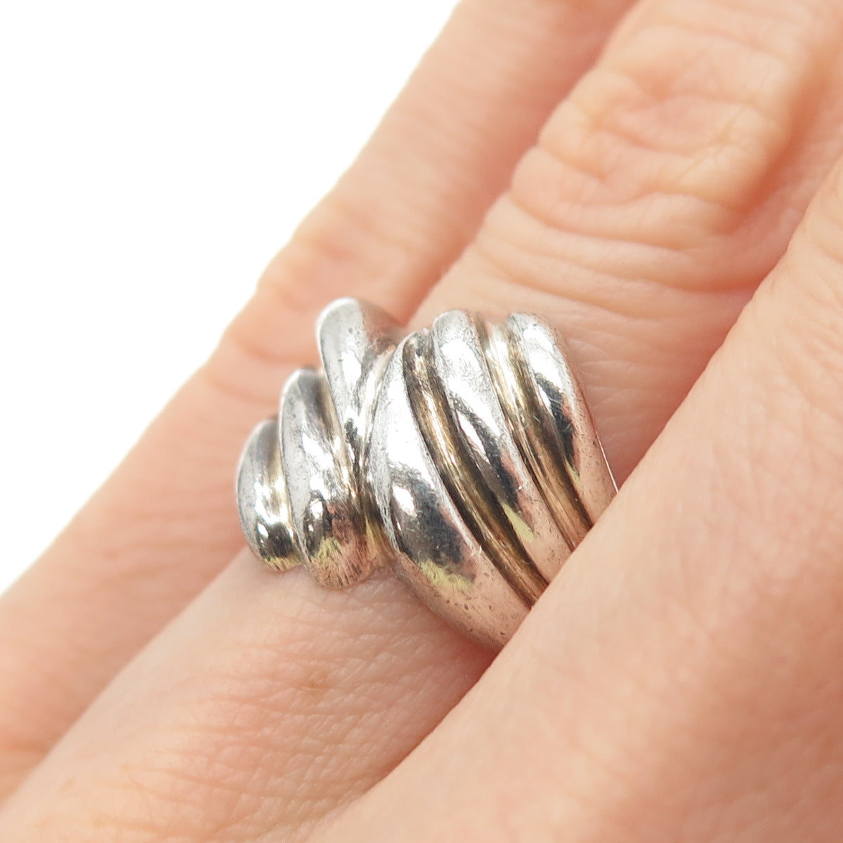925 Sterling Silver Vintage Modernist Wing Bypass Oxidized Ring Size 6.25