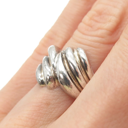 925 Sterling Silver Vintage Modernist Wing Bypass Oxidized Ring Size 6.25