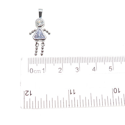 925 Sterling Silver Lavender C Z February Birthstone Girl Articulated Pendant