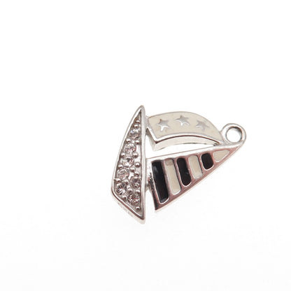 925 Sterling Silver Vintage Enamel & C Z Sailboat Mini Charm Pendant