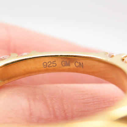 925 Sterling Silver Gold Plated Round-Cut C Z Ring Size 6.5