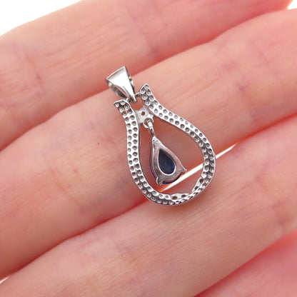 925 Sterling Silver Blue & White C Z Teardrop Charm Pendant