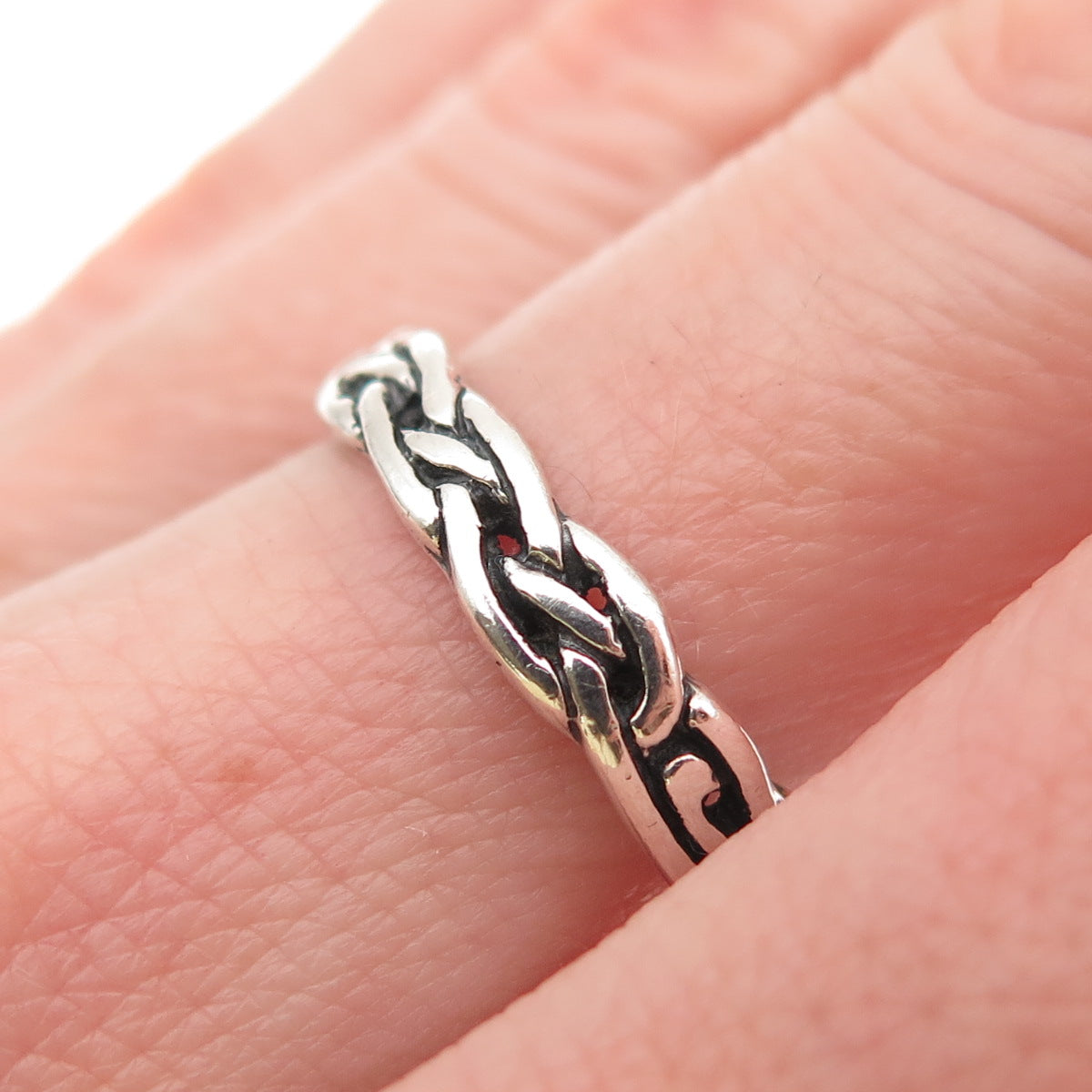 925 Sterling Silver Vintage Celtic Knot Braided Oxidized Band Ring Size 7.5