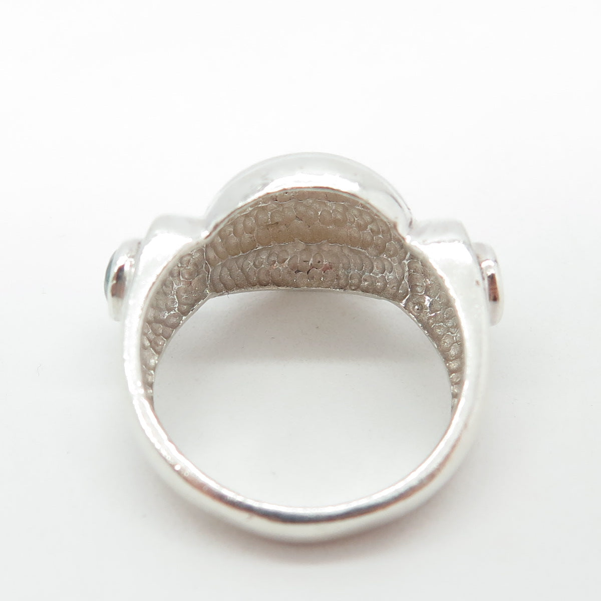 925 Sterling Silver Vintage Real Amethyst & Aquamarine Modernist Ring Size 7.75