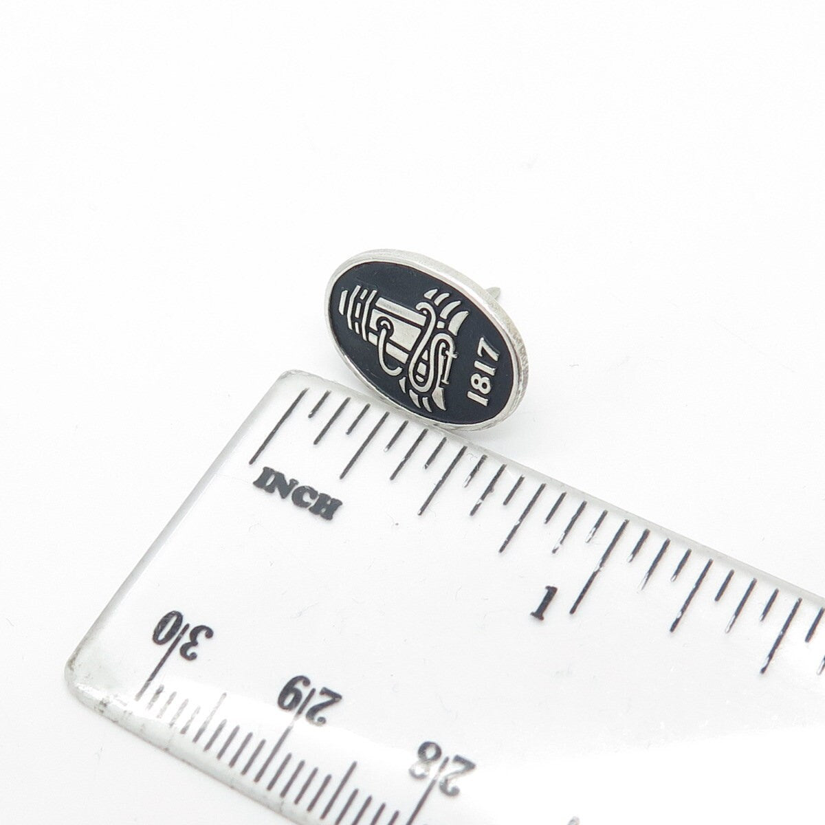925 Sterling Silver Vintage Black Enamel 1817 Fire Hydrant Lapel Pin