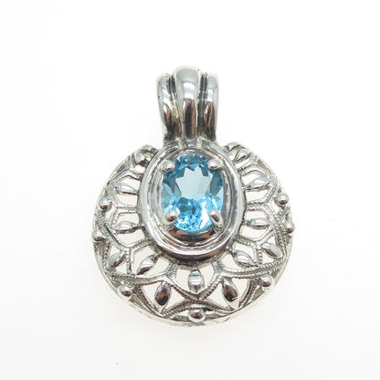 925 Sterling Silver Real Oval-Cut Blue Topaz Ornate Pendant