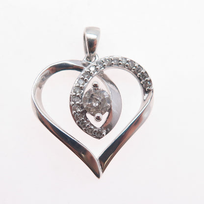 925 Sterling Silver Real Round-Cut Diamond Heart Charm Pendant