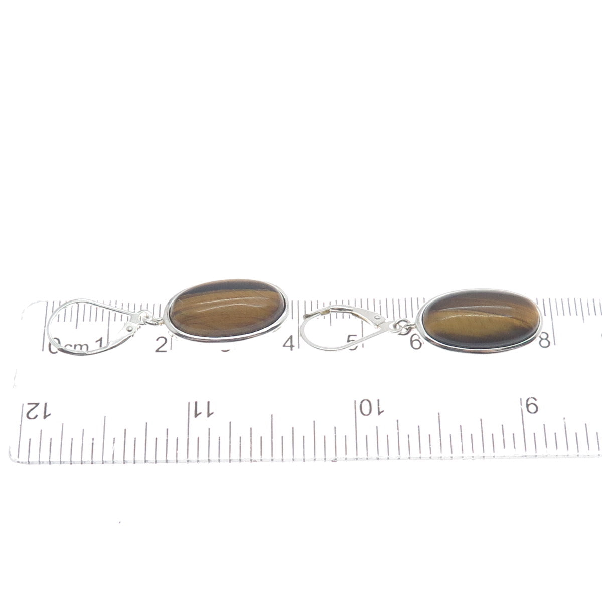 925 Sterling Silver Vintage Real Cabochon Tiger Eye Dangle Earrings