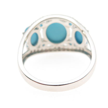 925 Sterling Silver Real Turquoise Apatite & White Topaz Ring Size 8.25
