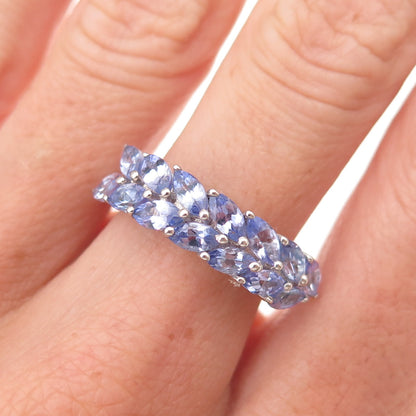Chuck Clemency 925 Sterling Silver Real Marquise-Cut Tanzanite Ring Size 8