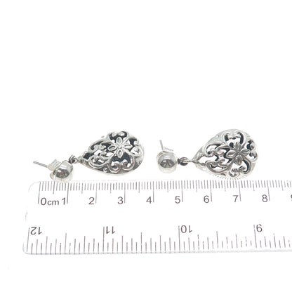 950 Silver Vintage Floral Swirl Teardrop Dangle Earrings