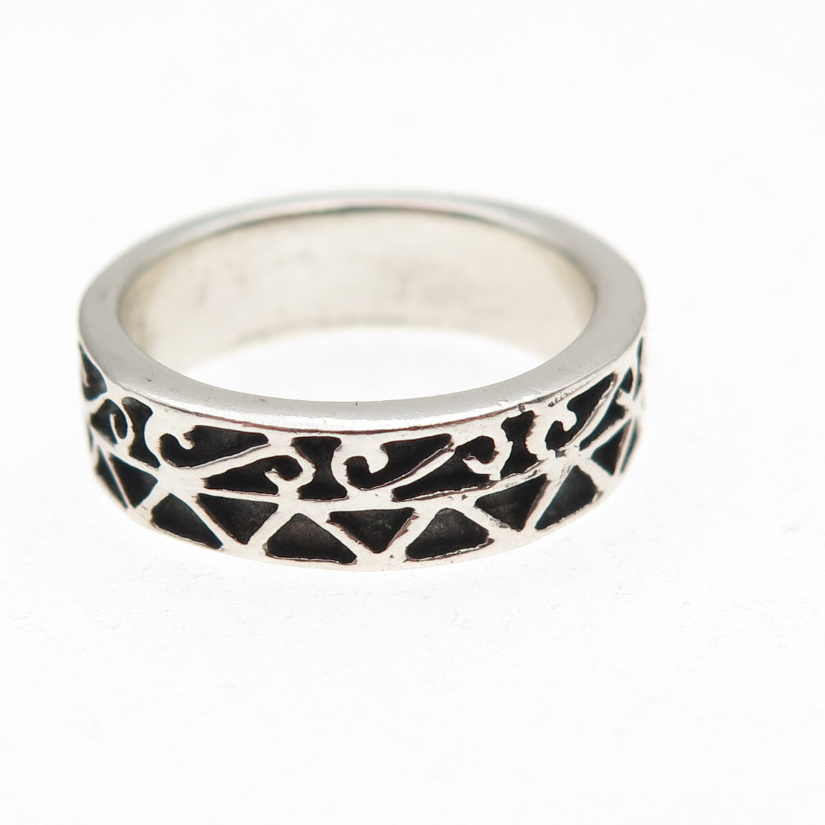 925 Sterling Silver Vintage Scroll Oxidized Band Ring Size 6.25