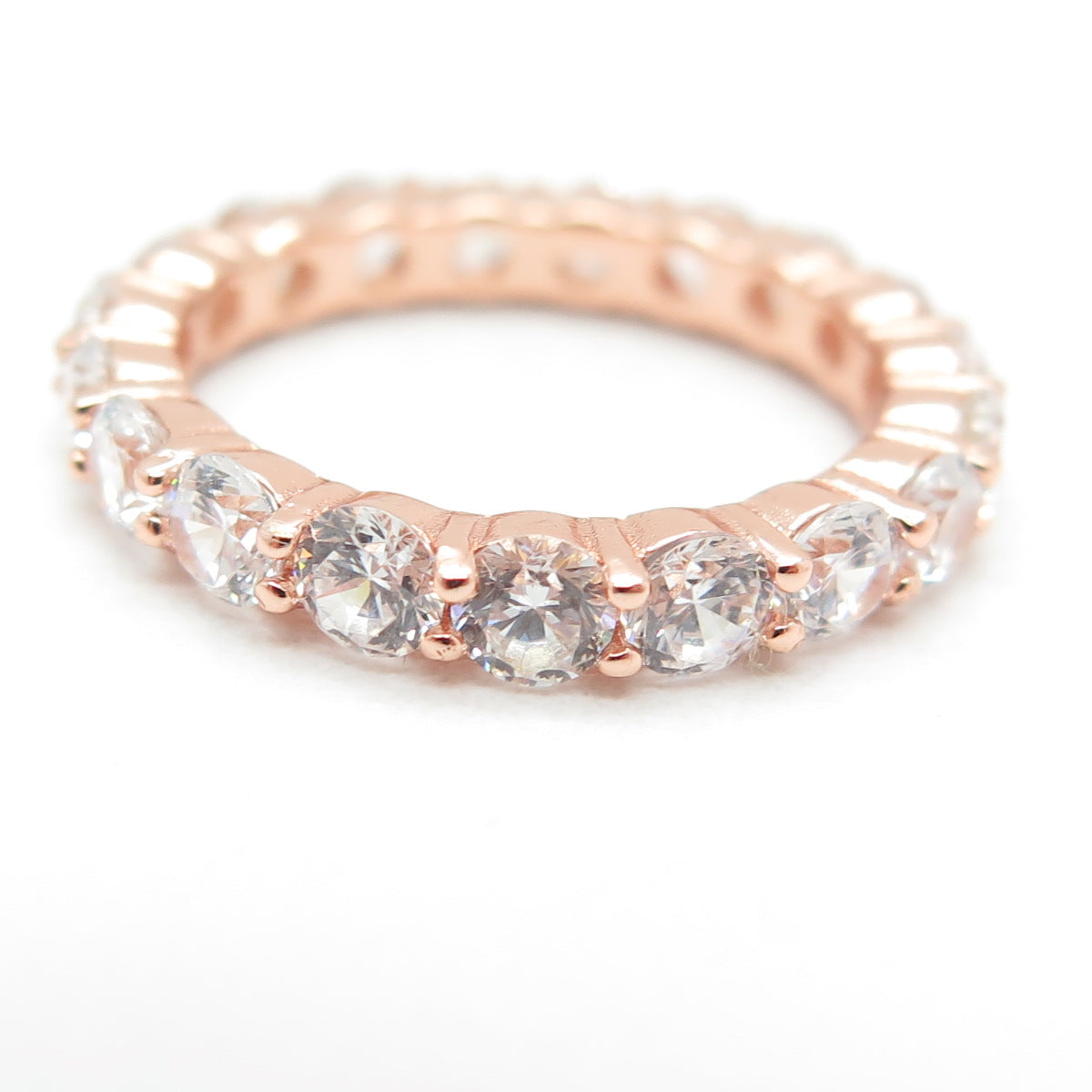 925 Sterling Silver Rose Gold Plated Round-Cut C Z Eternity Ring Size 7.25