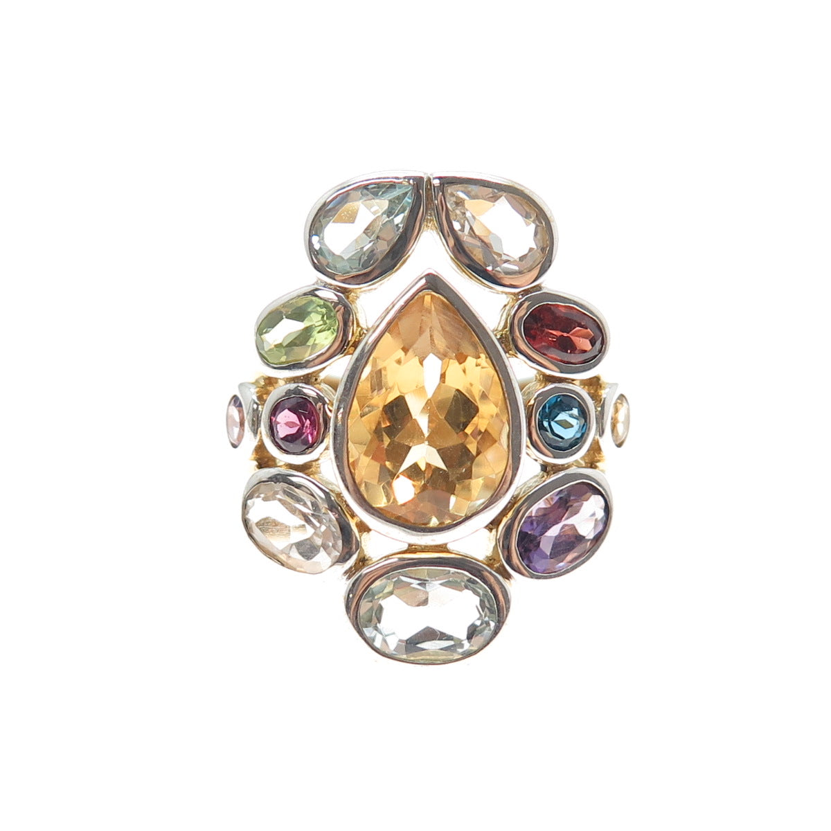 FADI Sterling Vintage Real Topaz Peridot Garnet Amethyst Citrine Ring Size 7.25