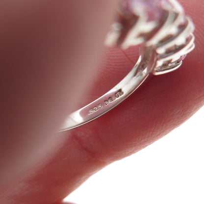 925 Sterling Silver Round-Cut Pink C Z Ring Size 5.25