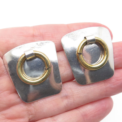 925 Sterling Silver 2-Tone Vintage Mexico Door Knocker Clip On Earrings