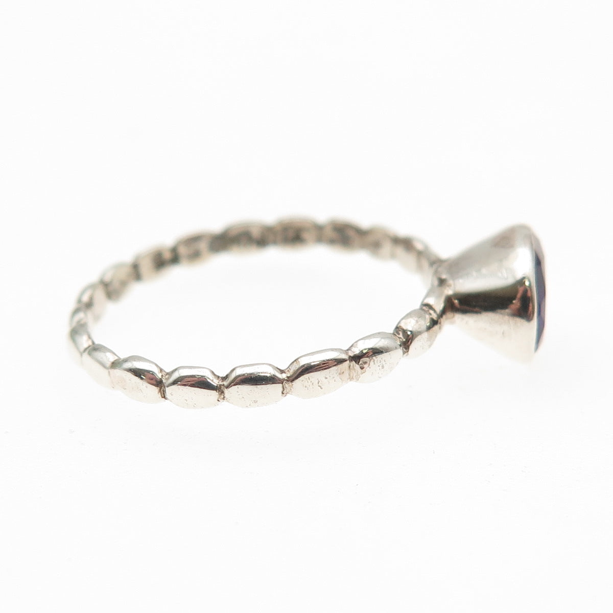 925 Sterling Silver Vintage Real Oval-Cut Amethyst Bubble Ring Size 7