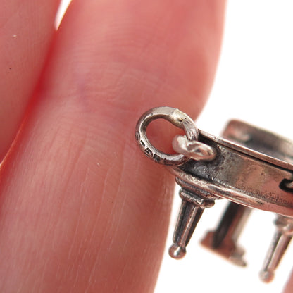 Beau 925 Sterling Silver Vintage Grand Piano Oxidized 3D Open Charm Pendant