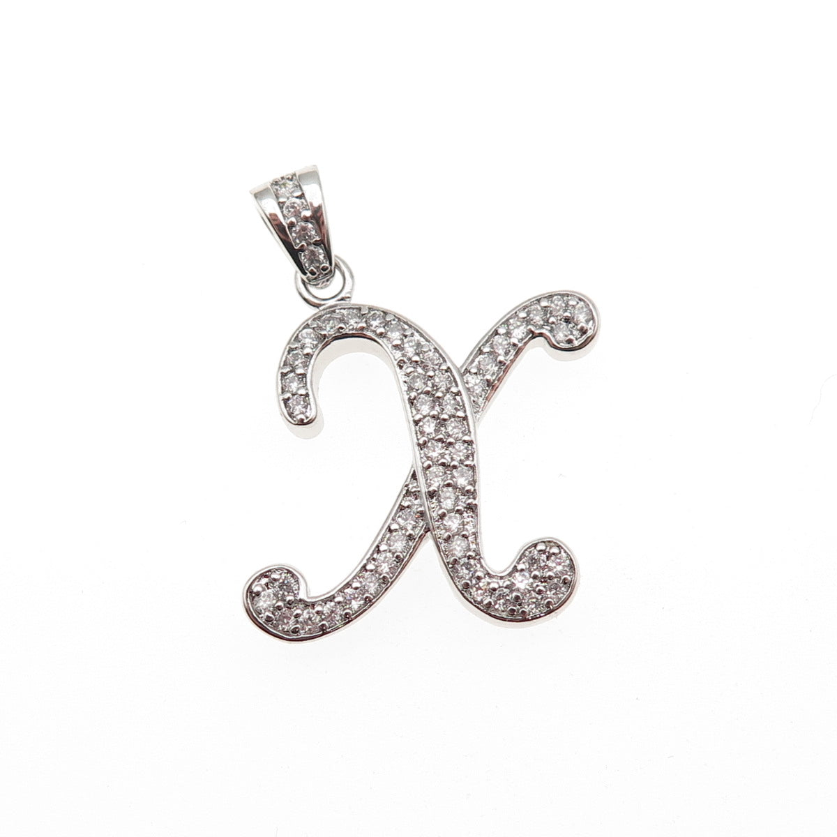 925 Sterling Silver Round-Cut C Z Letter X Initial Charm Pendant
