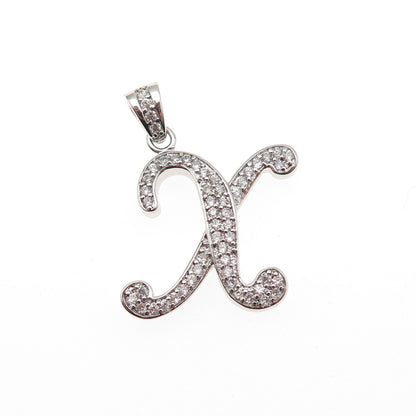 925 Sterling Silver Round-Cut C Z Letter X Initial Charm Pendant