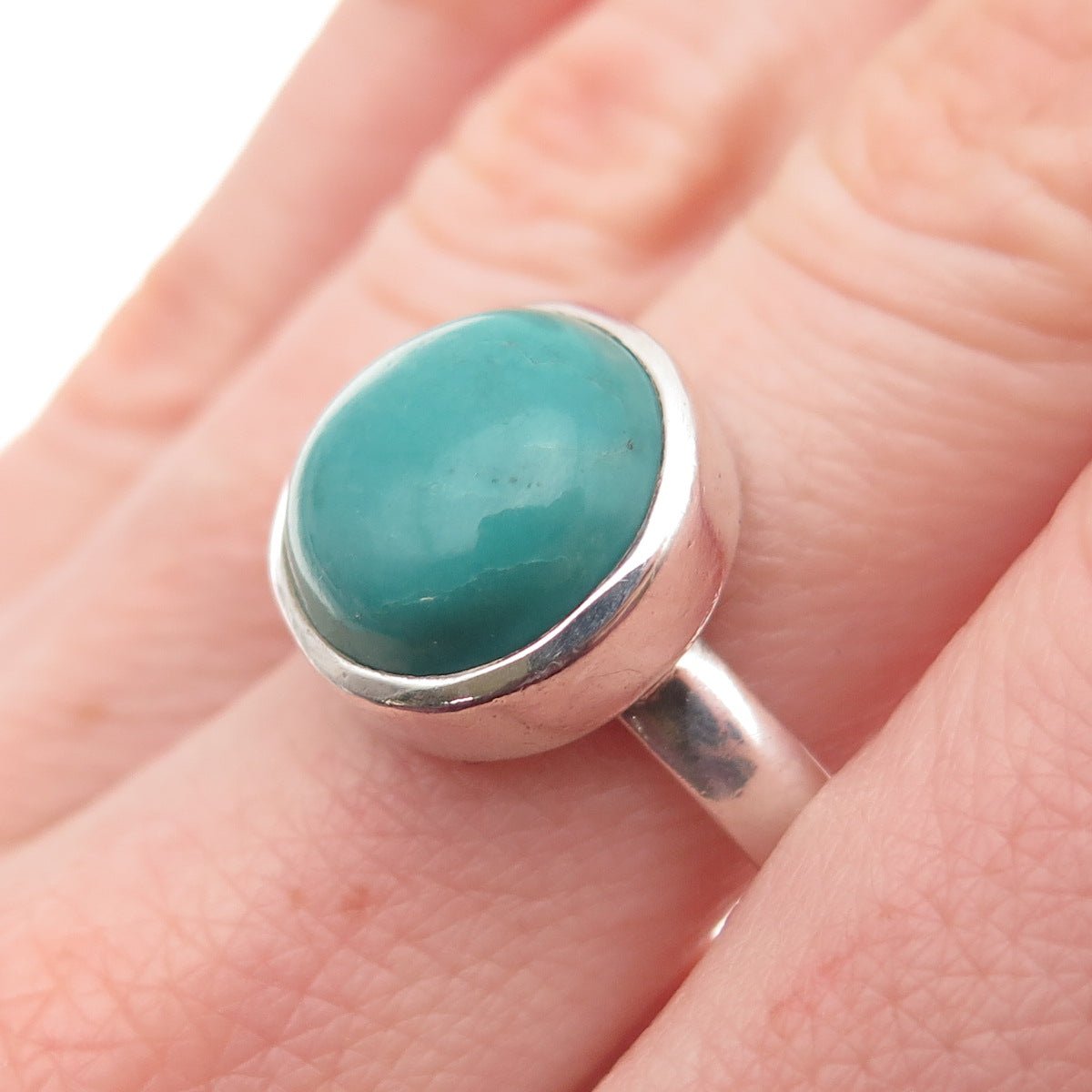 925 Sterling Silver Vintage Real Kingman Turquoise Modernist Ring Size 9.25