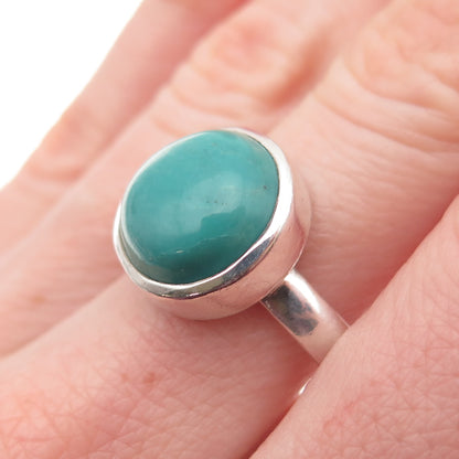 925 Sterling Silver Vintage Real Kingman Turquoise Modernist Ring Size 9.25
