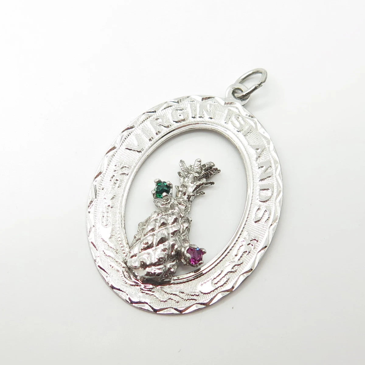 925 Sterling Silver Vintage Crea Rhinestone "Virgin Islands" Pineapple Pendant