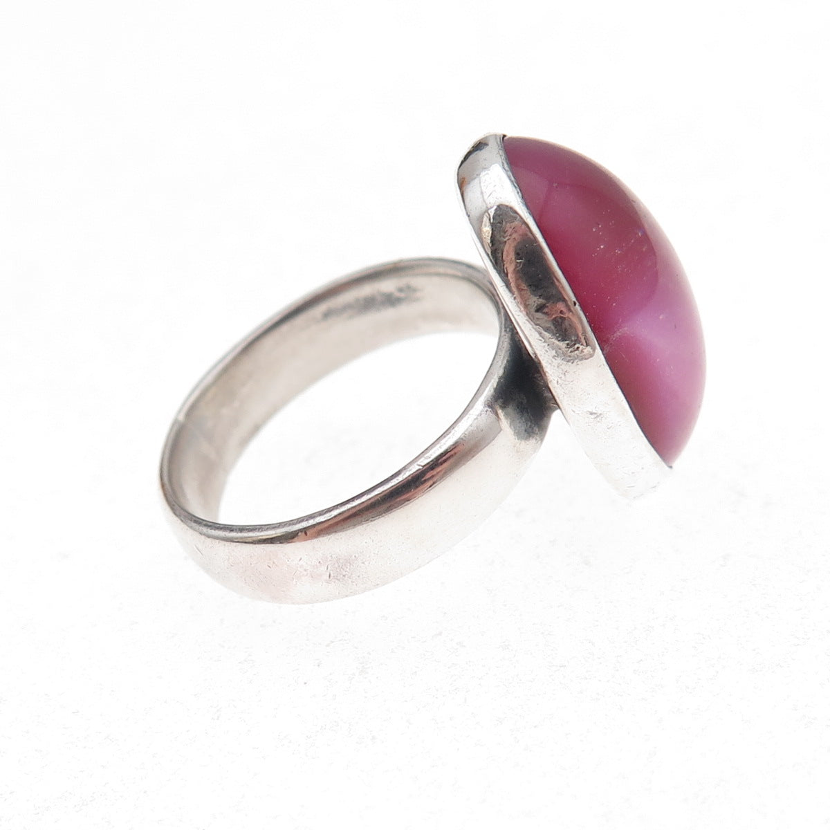 925 Sterling Silver Vintage Real Pink Amethyst Oxidized Ring Size 6