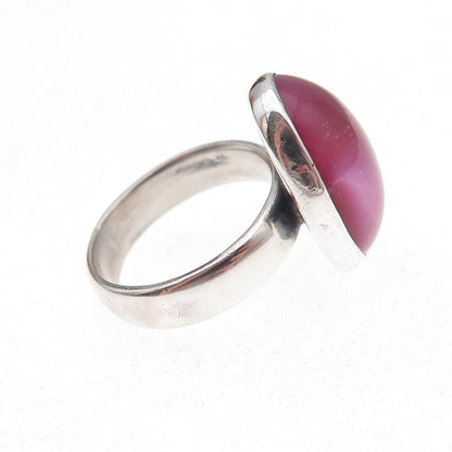 925 Sterling Silver Vintage Real Pink Amethyst Oxidized Ring Size 6
