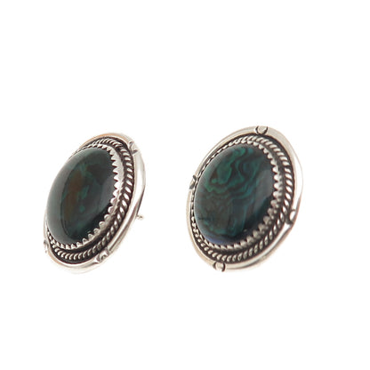 Benjamin James Navajo Old Pawn Sterling Silver Vintage Abalone Shell Earrings