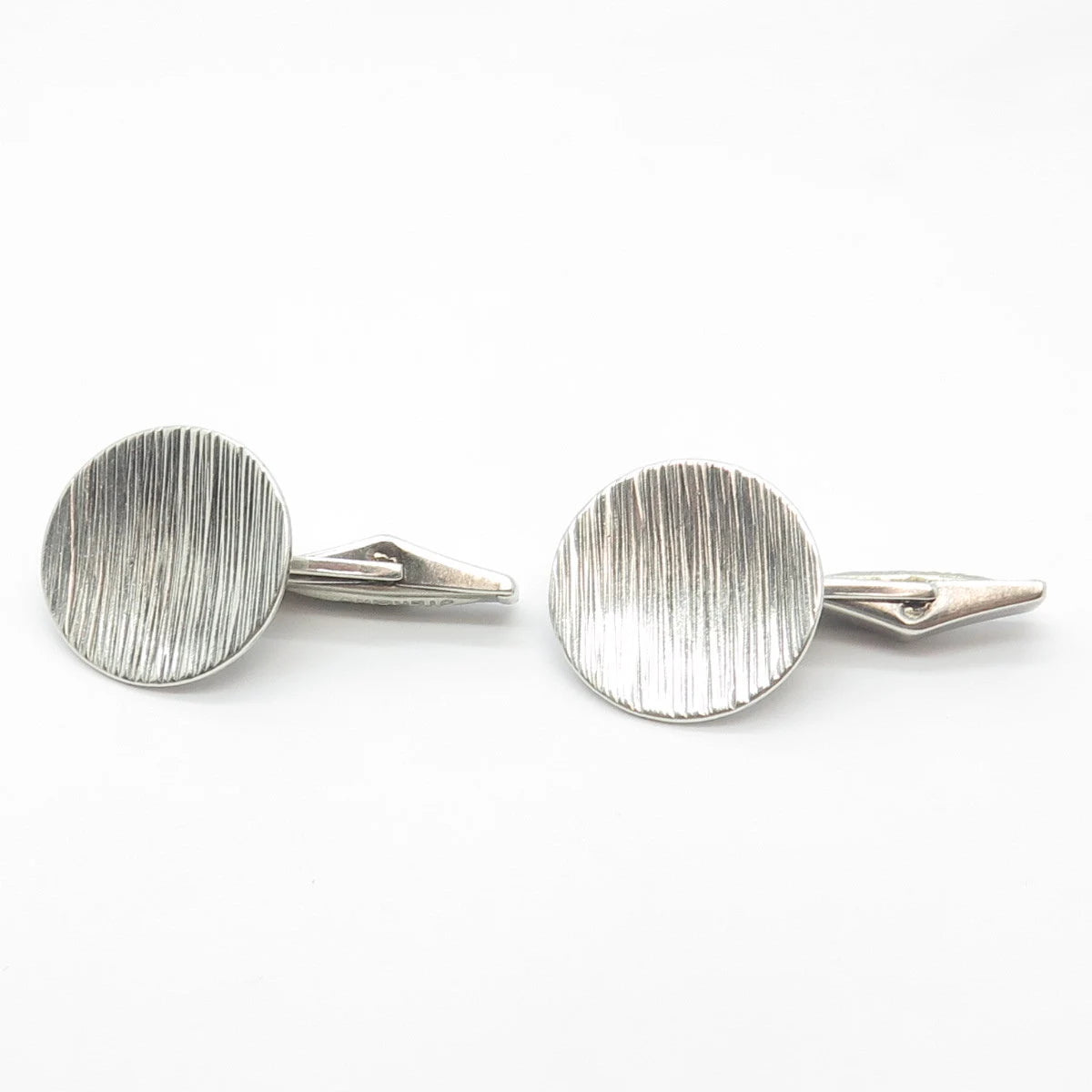 925 Sterling Silver Vintage Silversmith Striped Round Cufflinks
