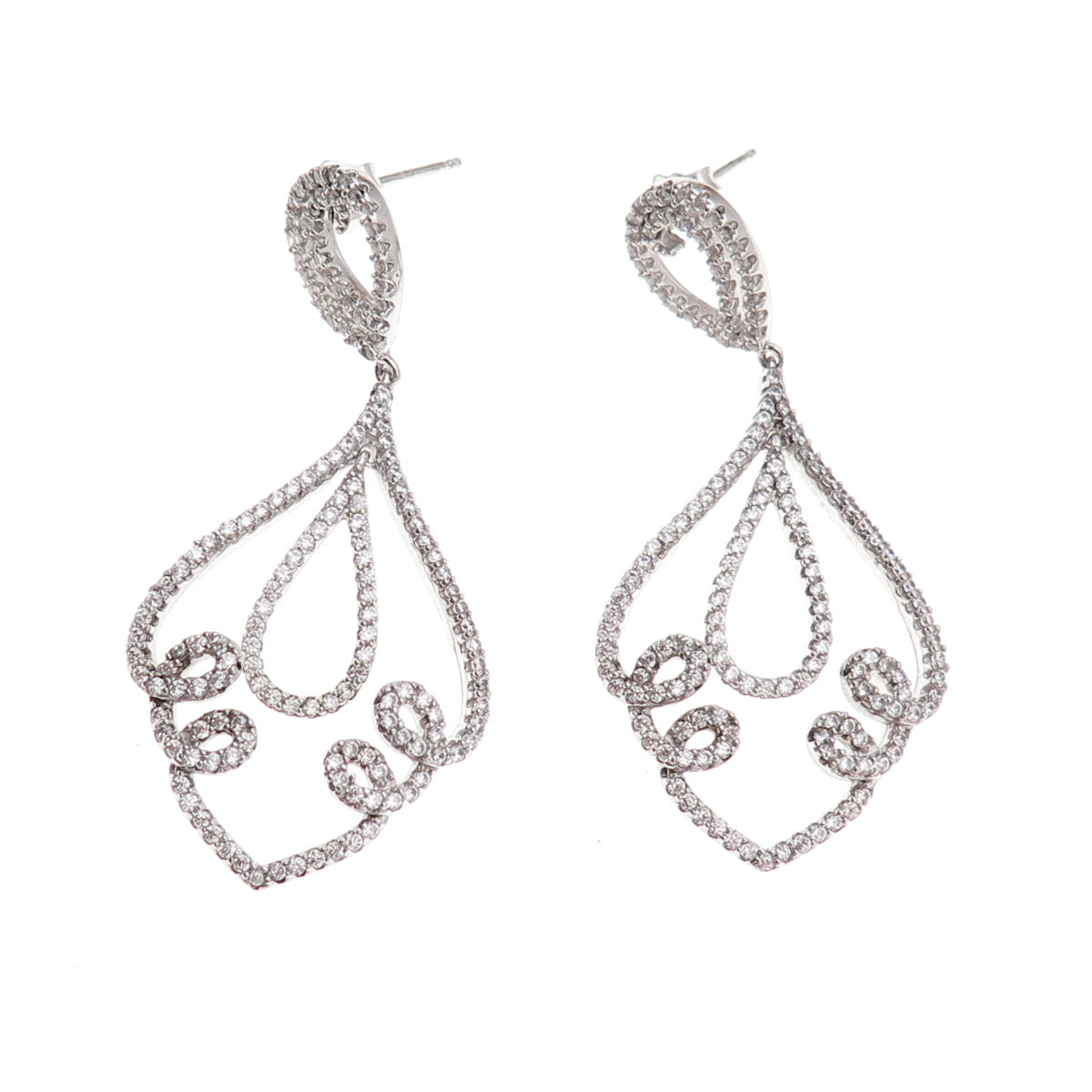 925 Sterling Silver Round-Cut C Z Floral Dangle Earrings