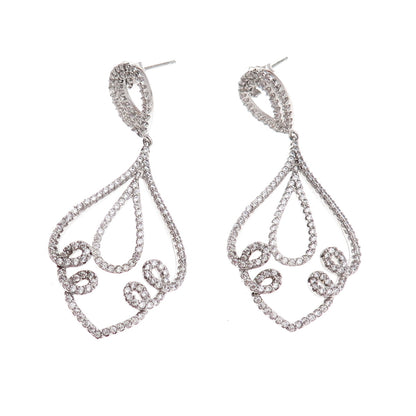 925 Sterling Silver Round-Cut C Z Floral Dangle Earrings
