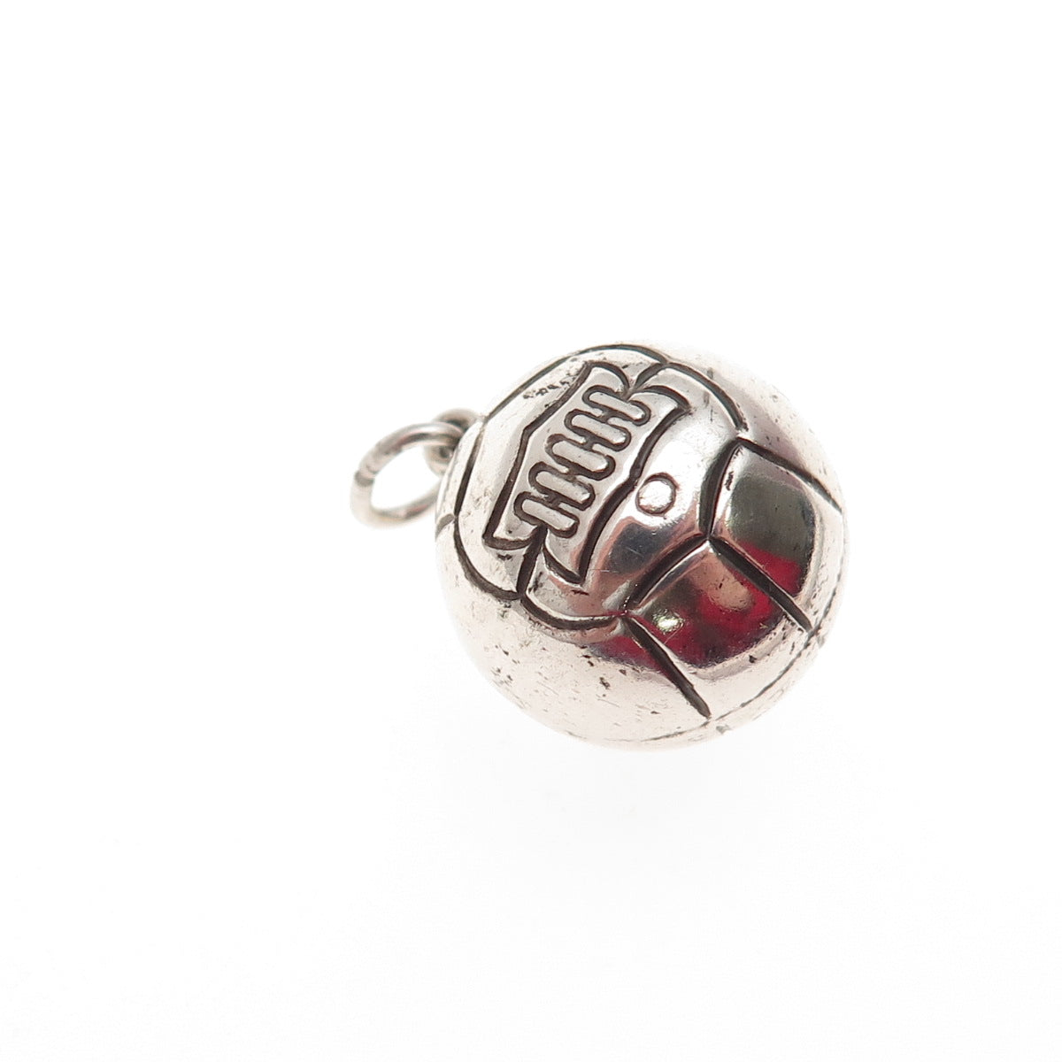 925 Sterling Silver Vintage Engraved Basketball Ball Oxidized 3D Mini Pendant