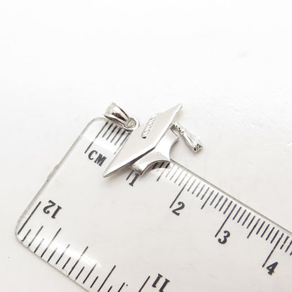 925 Sterling Silver Vintage Graduation Academic Cap Pendant