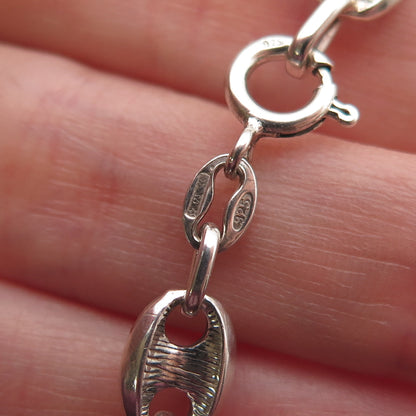 925 Sterling Silver Vintage Italy Anchor Mariner Link Bracelet 7.25"