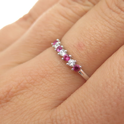 925 Sterling Silver Lab-Created Ruby & C Z Half Eternity Band Ring Size 7.25