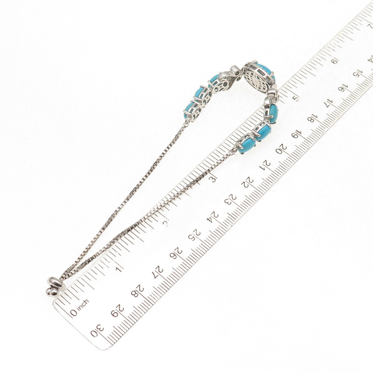 Chuck Clemency Sterling Silver Real Turquoise & Topaz Adjustable Bracelet 7-9.5"