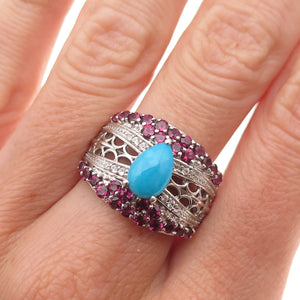 Chuck Clemency 925 Sterling Silver Real Turquoise Amethyst Topaz Ring Size 8.25